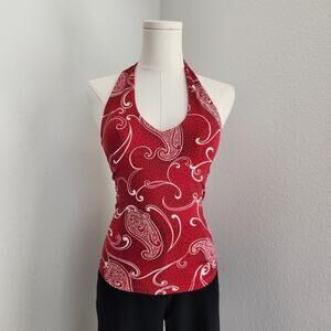 Y2K The Limited Red Paisley Print Halter Top Stretchy Sleeveless Tank XS